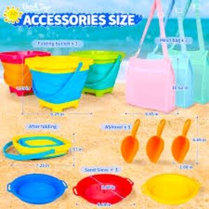 MEIJIABA Collapsible Beach Toys Set for Kids 3 Buckets, Shovels, Sifters,  Bags